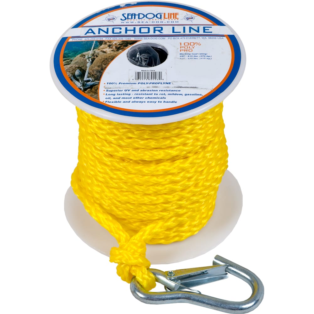 Sea-Dog Poly Pro Anchor Line w/Snap - 3/8 x 75' - Yellow - Mid-Atlantic  Rescue Systems